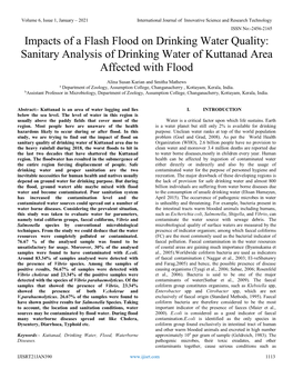 Impacts of a Flash Flood on Drinking Water Quality: Sanitary Analysis of Drinking Water of Kuttanad Area Affected with Flood
