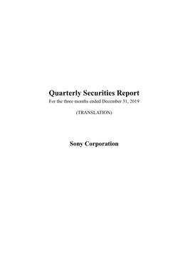 Quarterly Securities Report for the Three Months Ended December 31, 2019