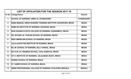 List of Affiliation for the Session 2017-18 S