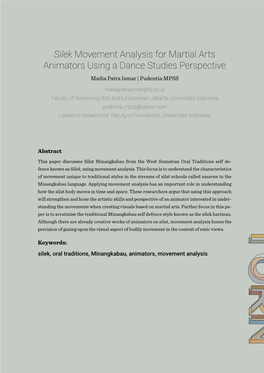 Silek Movement Analysis for Martial Arts Animators Using a Dance Studies Perspective Madia Patra Ismar | Pudentia MPSS