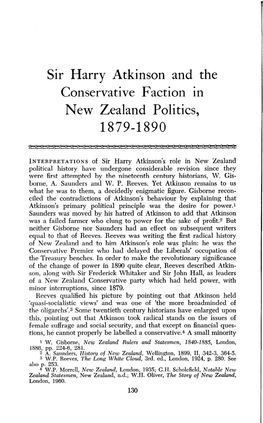 Sir Harry Atkinson and the Conservative Faction in New Zealand Politics, 1879-1890