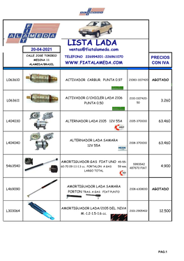LISTA LADA 20-04-2021 Ventas@Fiatalameda.Com CALLE JOSE TORIBIO TELEFONO 226994201-226961070 PRECIOS MEDINA 11 ALAMEDA/BRASIL CON IVA