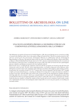 Una Nuova Scoperta Presso La Necropoli Etrusca Di Casenovole (Civitella Paganico, Gr): La Tomba 9