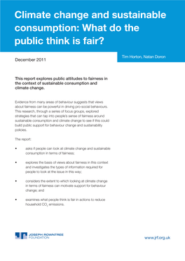Climate Change and Sustainable Consumption: What Do the Public Think Is Fair?