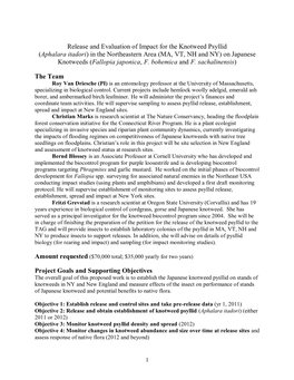 Release and Evaluation of Impact for the Knotweed Psyllid (Aphalara Itadori) in the Northeastern Area (MA, VT, NH and NY) on Japanese Knotweeds (Fallopia Japonica, F