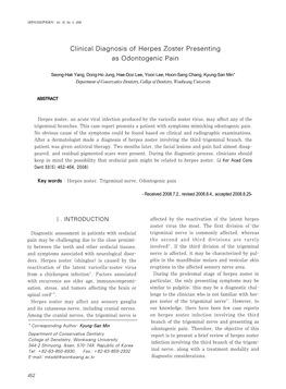 Clinical Diagnosis of Herpes Zoster Presenting As Odontogenic Pain