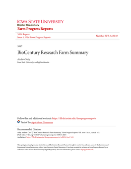 Biocentury Research Farm Summary Andrew Suby Iowa State University, Asuby@Iastate.Edu