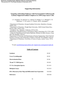 Supporting Information Targeting Antioxidant Pathways with Ferrocenylated N-Heterocyclic Carbene Supported Gold(I)