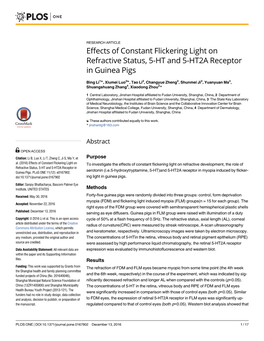 Effects of Constant Flickering Light on Refractive Status, 5-HT and 5-HT2A Receptor in Guinea Pigs