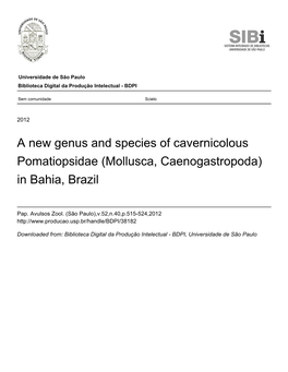 A New Genus and Species of Cavernicolous Pomatiopsidae (Mollusca, Caenogastropoda) in Bahia, Brazil
