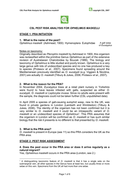 Csl Pest Risk Analysis for Ophelimus Maskelli Stage 1