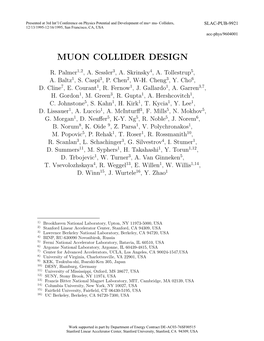 Muon Collider Design