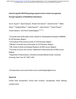 Hominin-Specific NOTCH2 Paralogs Expand Human Cortical Neurogenesis