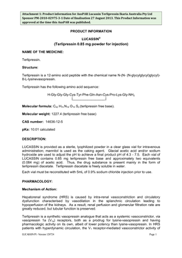 Auspar Attachment 1: Product Information for Lucassin (Terlipressin)