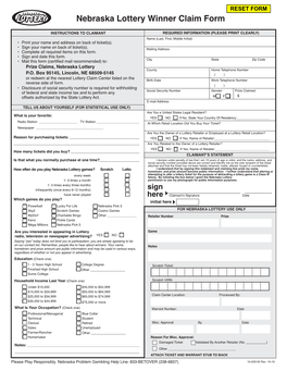 Nebraska Lottery Winner Claim Form