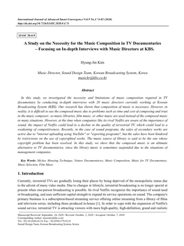 A Study on the Necessity for the Music Composition in TV Documentaries – Focusing on In-Depth Interviews with Music Directors at KBS