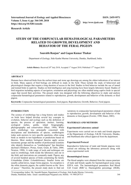 Study of the Corpuscular Hematological Parameters Related to Growth, Development and Behavior of the Feral Pigeon