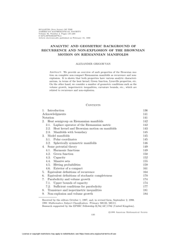 Analytic and Geometric Background of Recurrence and Non-Explosion of the Brownian Motion on Riemannian Manifolds