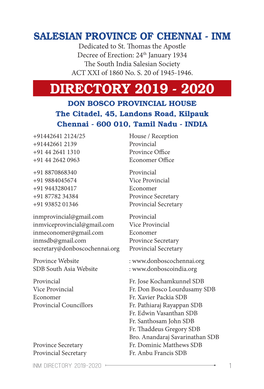 INM Directory 2019-2020 1 2 INM Directory 2019-2020 INM LIST of COMMUNITIES