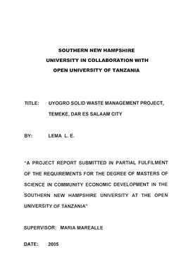 Uyogro Solid Waste Management Project, Temeke, Dar Es Salaam City