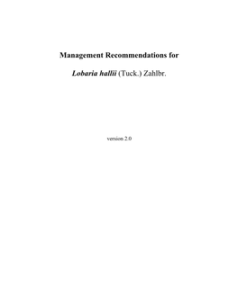 Management Recommendations for Lobaria Hallii (Tuck.) Zahlbr