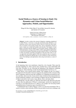 Social Media As a Source of Sensing to Study City Dynamics and Urban Social Behavior: Approaches, Models, and Opportunities