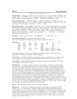 Beryl Be3al2si6o18 C 2001 Mineral Data Publishing, Version 1.2 ° Crystal Data: Hexagonal