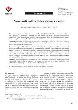 Antinociceptive Activity of Some Scorzonera L. Species