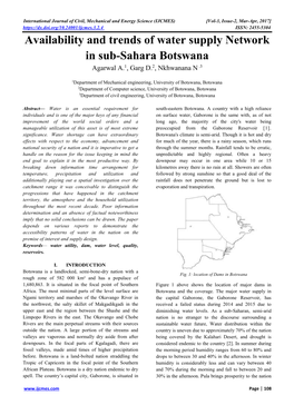 Availability and Trends of Water Supply Network in Sub-Sahara Botswana Agarwal A.1, Garg D.2, Nkhwanana N .3
