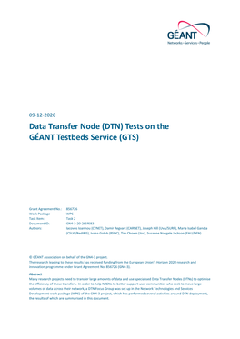 Data Transfer Node (DTN) Tests on the GÉANT Testbeds Service (GTS)