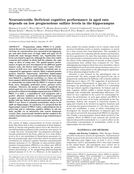 Deficient Cognitive Performance in Aged Rats Depends on Low Pregnenolone Sulfate Levels in the Hippocampus