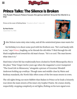 Prince Talks: the Silence Is Broken the Purple Pleasure Palace Houses the Genius Behind 'Around the World in a Day'