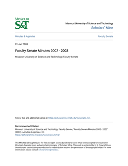 Faculty Senate Minutes 2002 - 2003