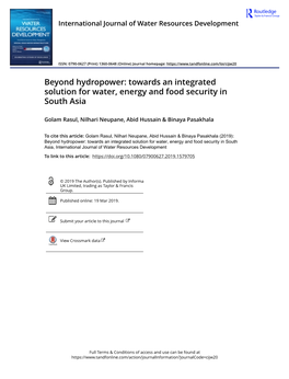 Beyond Hydropower: Towards an Integrated Solution for Water, Energy and Food Security in South Asia