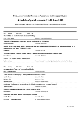 Third Annual Tartu Conference on Russian and East European Studies Schedule of Panel Sessions, 11–12 June 2018