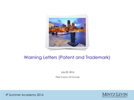 Warning Letters (Patent and Trademark)