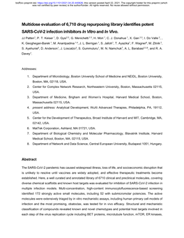 Multidose Evaluation of 6,710 Drug Repurposing Library Identifies Potent SARS-Cov-2 Infection Inhibitors in Vitro and in Vivo