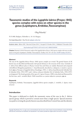 Taxonomic Studies of the Lygephila Lubrica (Freyer, 1842)
