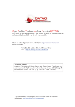 Pseudocapacitive Oxide Materials for High-Rate Electrochemical Energy Storage