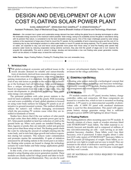 Design and Development of a Low Cost Floating Solar Power Plant