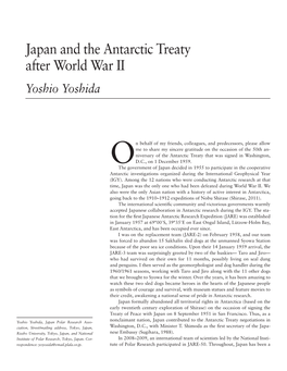 Japan and the Antarctic Treaty After World War II Yoshio Yoshida