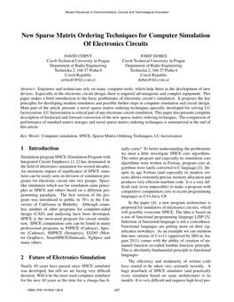 New Sparse Matrix Ordering Techniques for Computer Simulation of Electronics Circuits