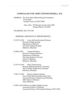 Curriculum Vitae: Marc Stephen Rendell, Md