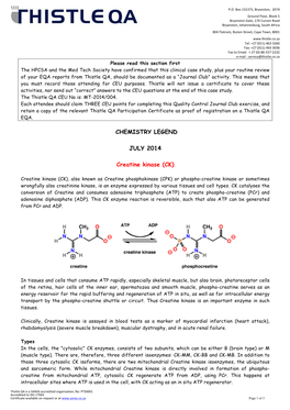 CHEMISTRY LEGEND JULY 2014 Creatine Kinase (CK)
