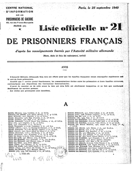 Liste Officielle Des Prisonniers De Guerre Français