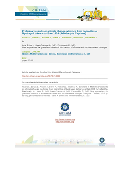 Preliminary Results on Climate Change Evidence from Coprolites of Myotragus Balearicus Bate 1909 (Artiodactyla, Caprinae)