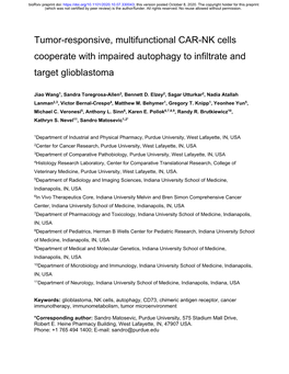 Tumor-Responsive, Multifunctional CAR-NK Cells Cooperate with Impaired Autophagy to Infiltrate and Target Glioblastoma