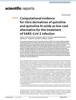 Computational Evidence for Nitro Derivatives of Quinoline and Quinoline N‑Oxide As Low‑Cost Alternative for the Treatment of SARS‑Cov‑2 Infection Letícia C