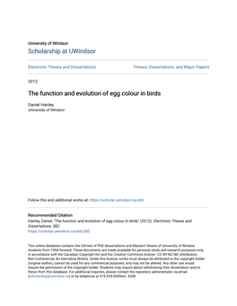 The Function and Evolution of Egg Colour in Birds