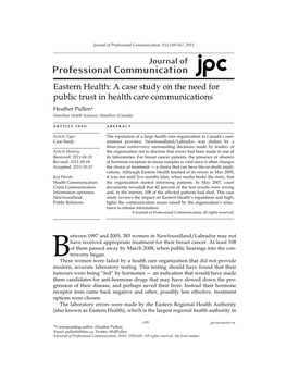 Eastern Health: a Case Study on the Need for Public Trust in Health Care Communications